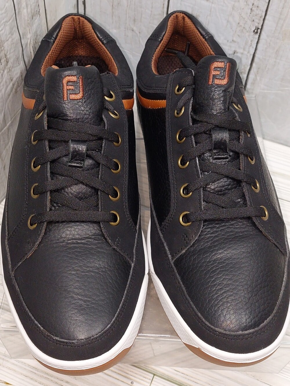 FootJoy Men Sz 8.5M Black Leather LaceUp Golf Contour Spikeless Athletic Shoes